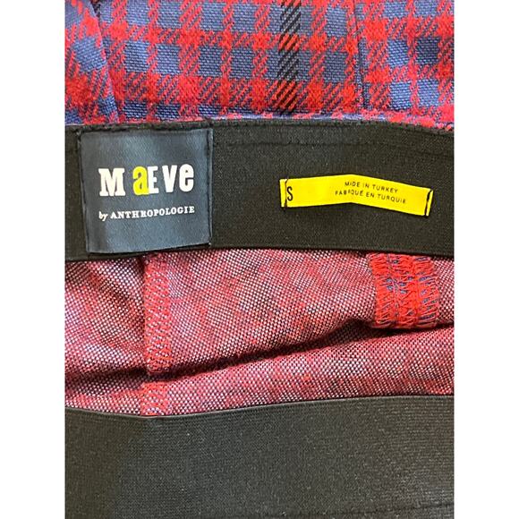 Maeve by Anthropologie Red Blue Plaid Pull On Flare Pants Women’s Size S Trouser - Picture 2 of 6
